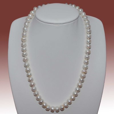 8-9mm White Button Shape Freshwater Pearl Necklace