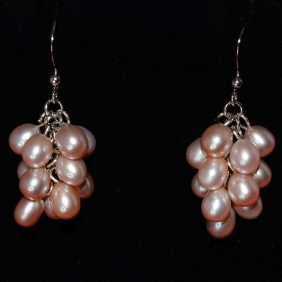 Peach Rice Shape Pearls on Grape Shape Dangle Earrings