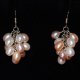 Multi-color Rice Shape Pearls on Grape Shape Dangle Earrings