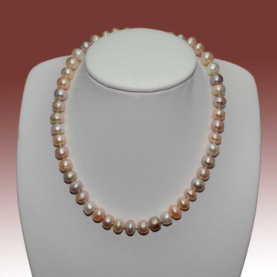 8-9mm Multi-color Button Shape Freshwater Pearl Necklace