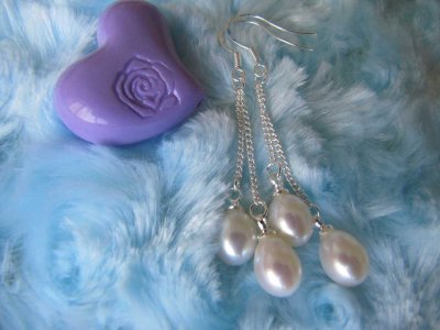 6.5-7mm White Freshwater teardrop Pearl 2 dangles earrings