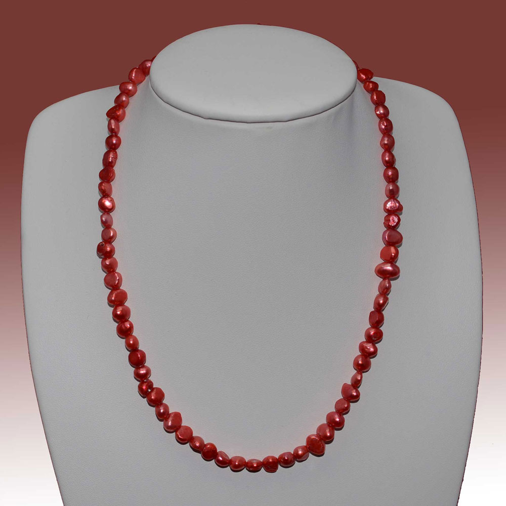 5.5-6.5mm Cranberry Color Baroque Freshwater Pearl Necklace - Click Image to Close