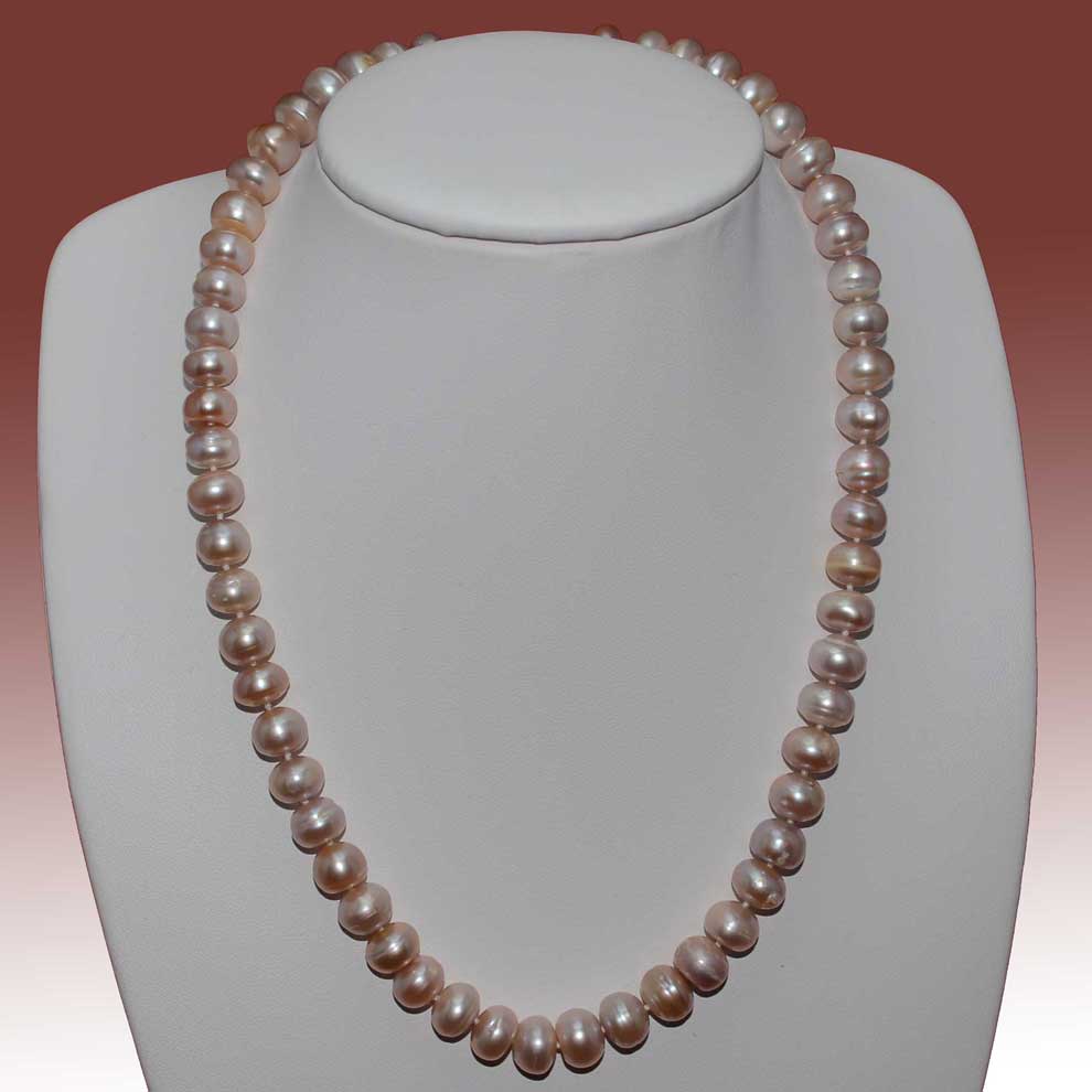 8-9mm Lavender Button Shape Freshwater Pearl Necklace - Click Image to Close