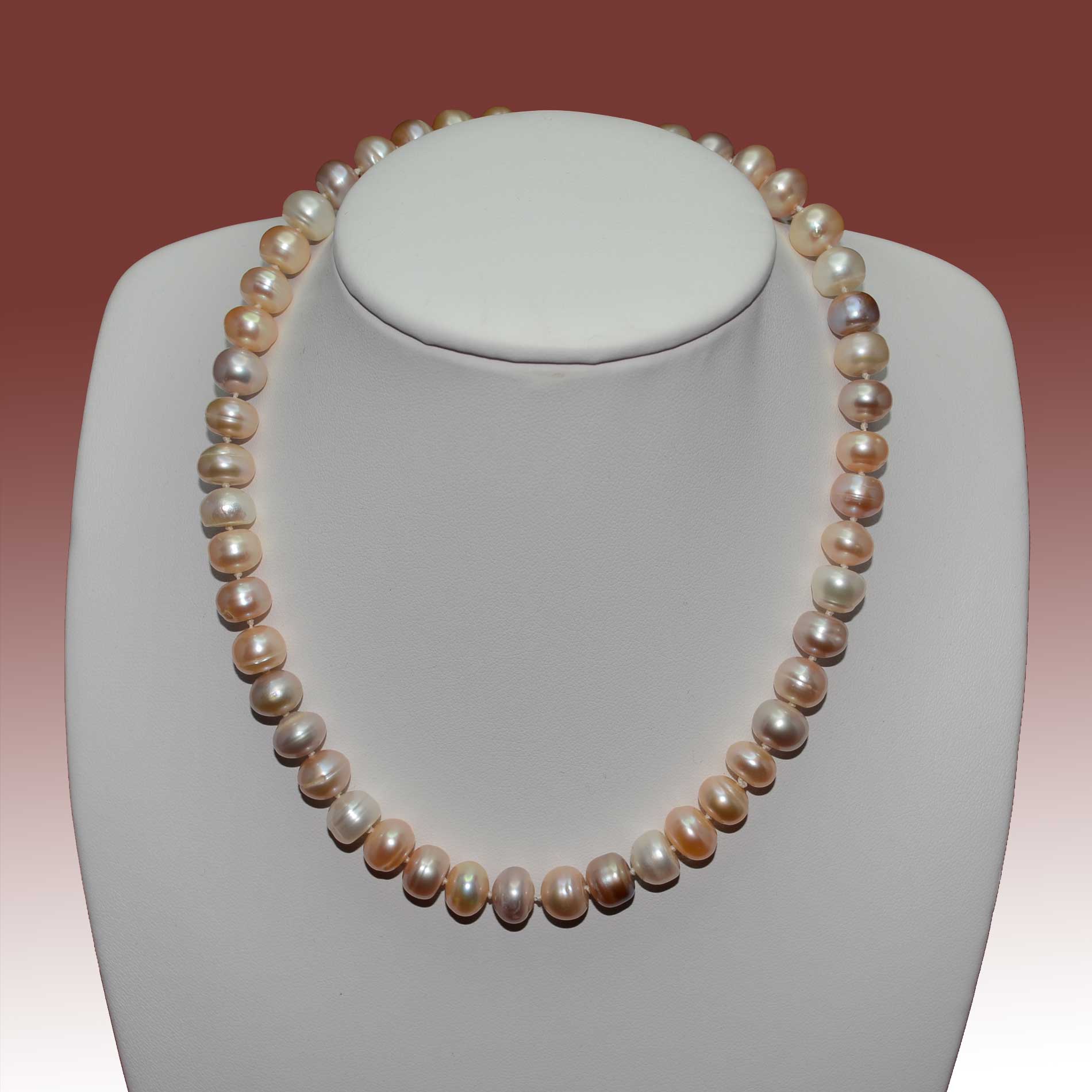 8-9mm Multi-color Button Shape Freshwater Pearl Necklace - Click Image to Close