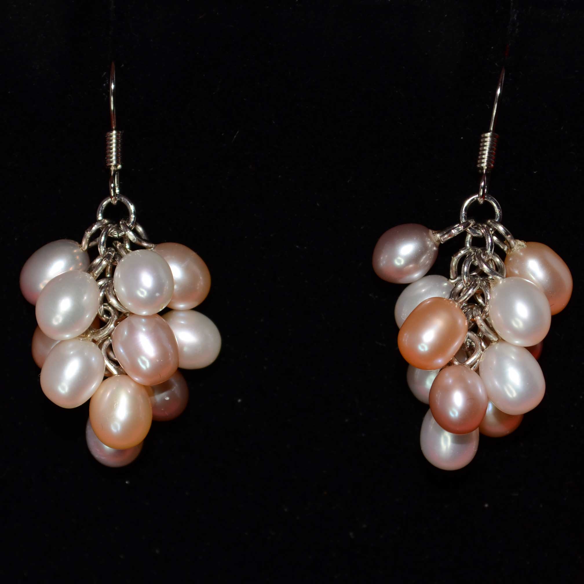 Multi-color Rice Shape Pearls on Grape Shape Dangle Earrings - Click Image to Close