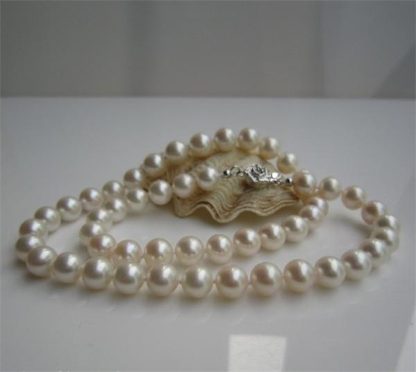 7-8mm White Freshwater Pearl Necklace - Click Image to Close