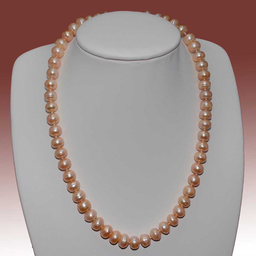 8-9mm Peach Button Shape Freshwater Pearl Necklace - Click Image to Close