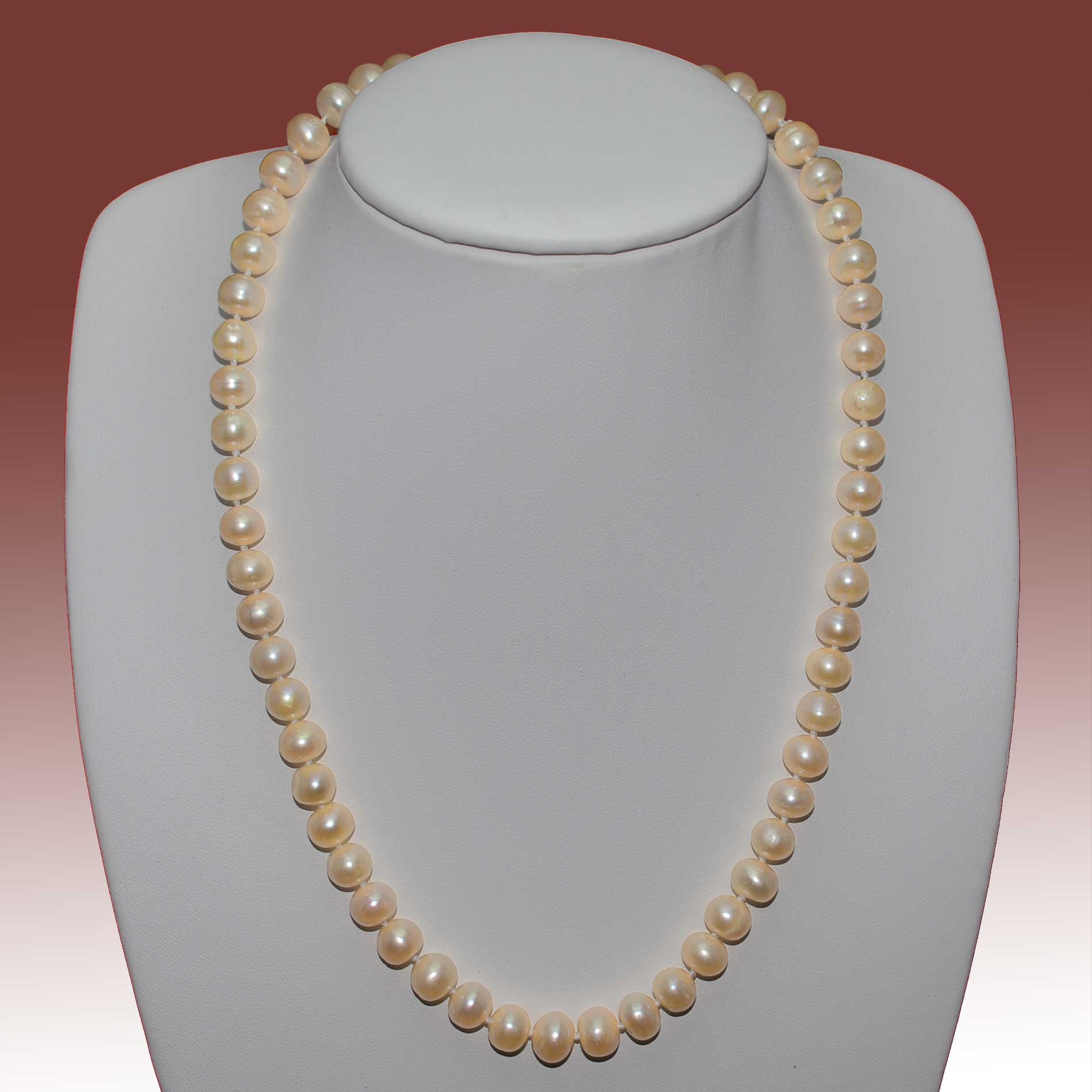 8-9mm Peach Near Round Freshwater Pearl Necklace - Click Image to Close