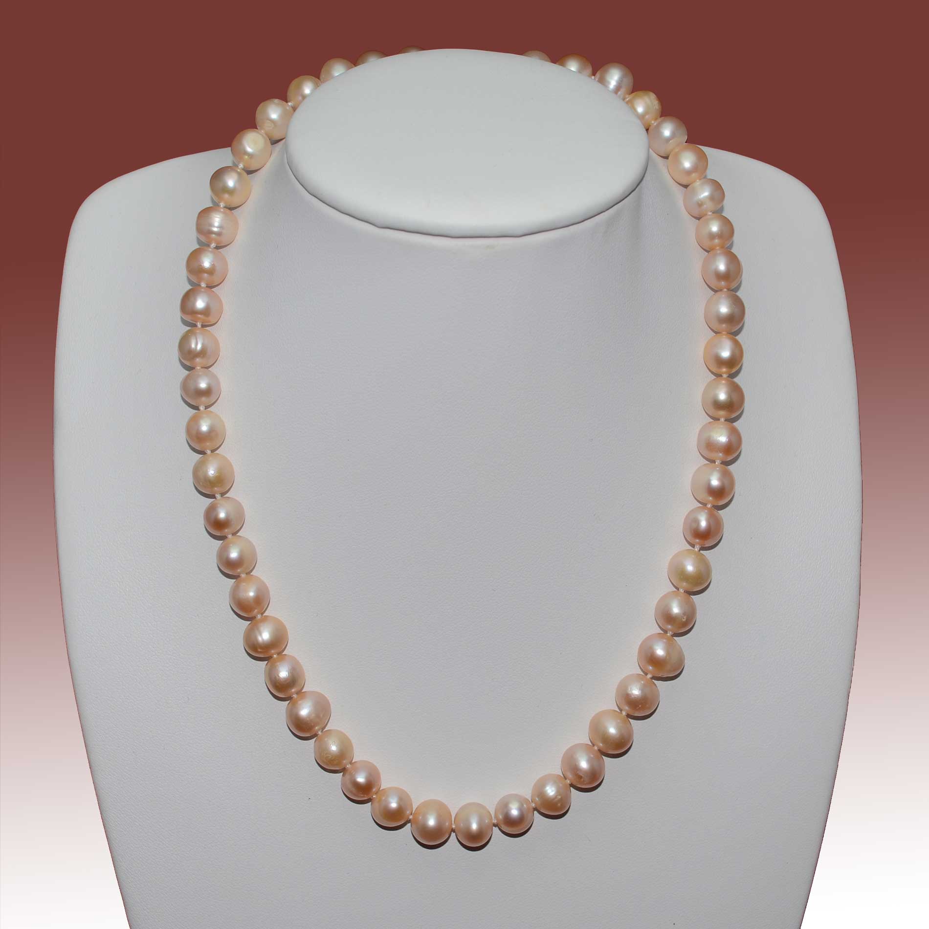 8-9mm Peach Off Round Freshwater Pearl Necklace - Click Image to Close