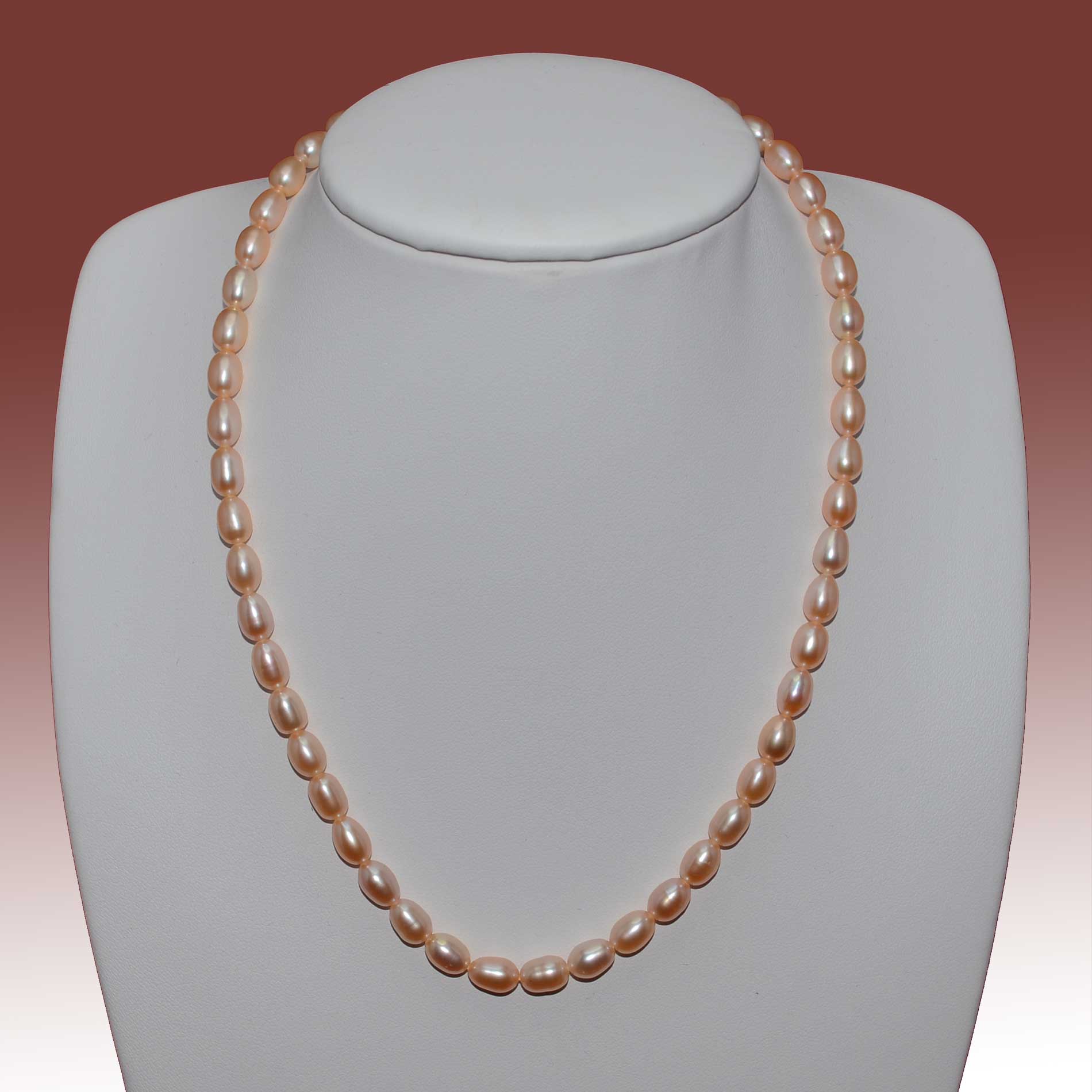 5-6mm Peach Rice Shape Freshwater Pearl Necklace - Click Image to Close