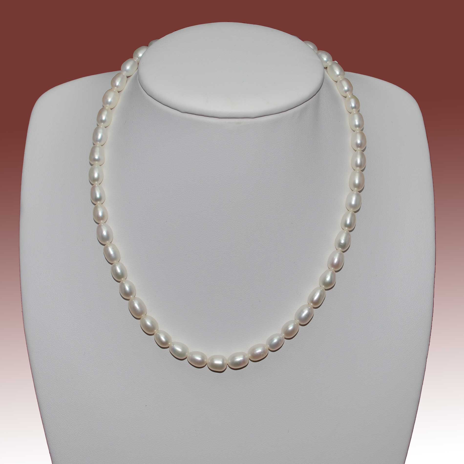 5.5-6.5mm White Rice Shape Freshwater Pearl Necklace - Click Image to Close