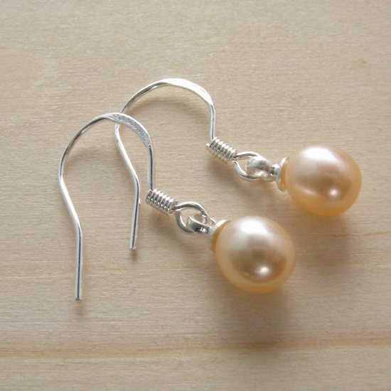 7.5-8mm Peach Freshwater teardrop Pearl dangle earrings - Click Image to Close