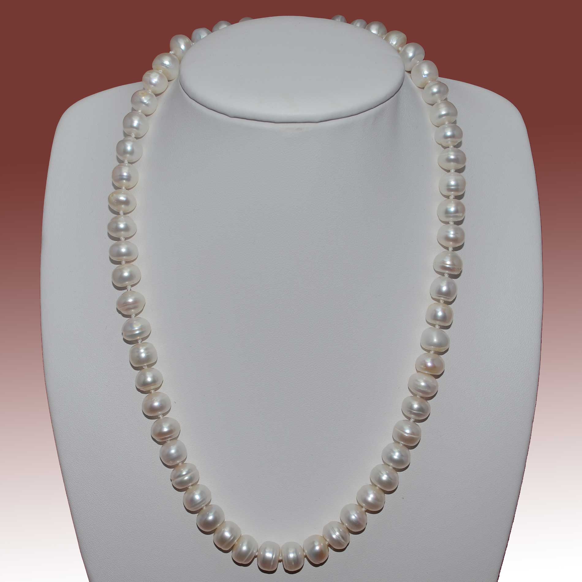 8-9mm White Button Shape Freshwater Pearl Necklace - Click Image to Close