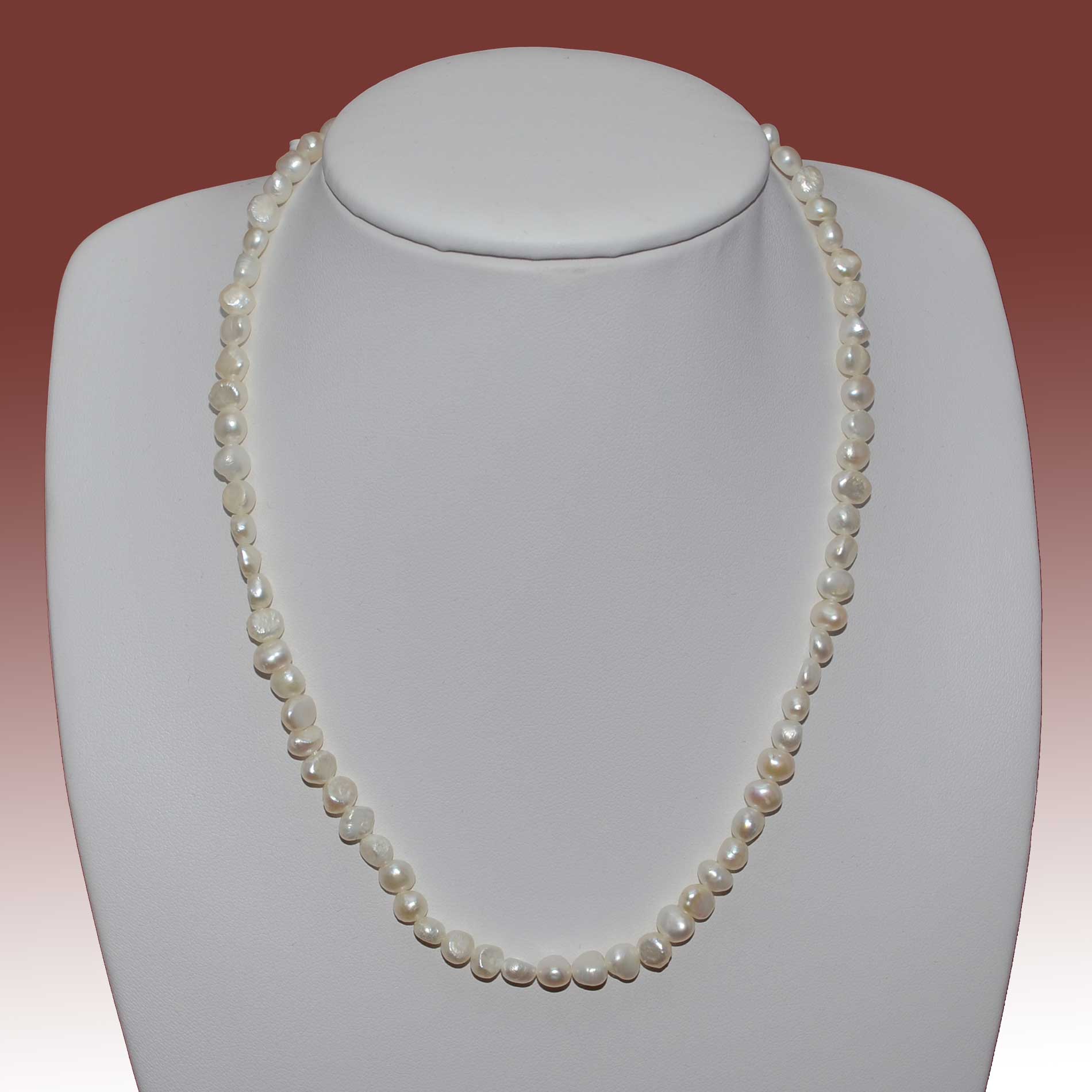 5.5-6.5mm White Baroque Freshwater Pearl Necklace - Click Image to Close