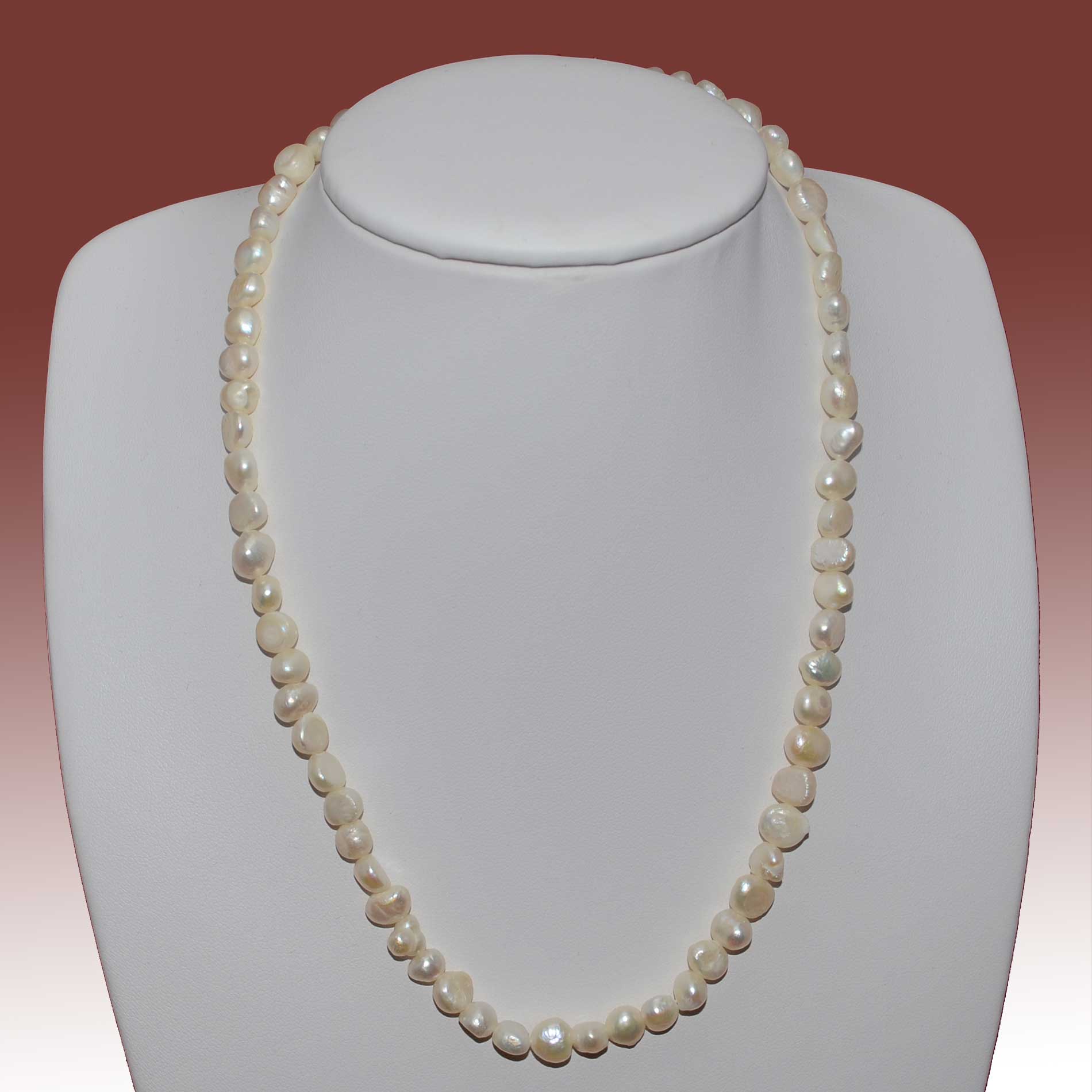 6.5-7.5mm White Baroque Freshwater Pearl Necklace - Click Image to Close