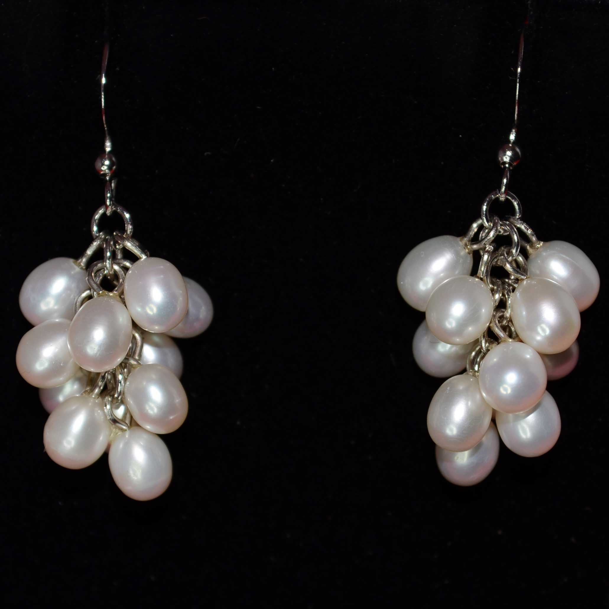 White Rice Shape Pearls on Grape Shape Dangle Earrings - Click Image to Close